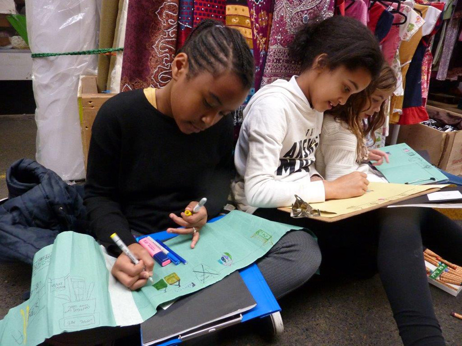 Children drawing on Tooting Market